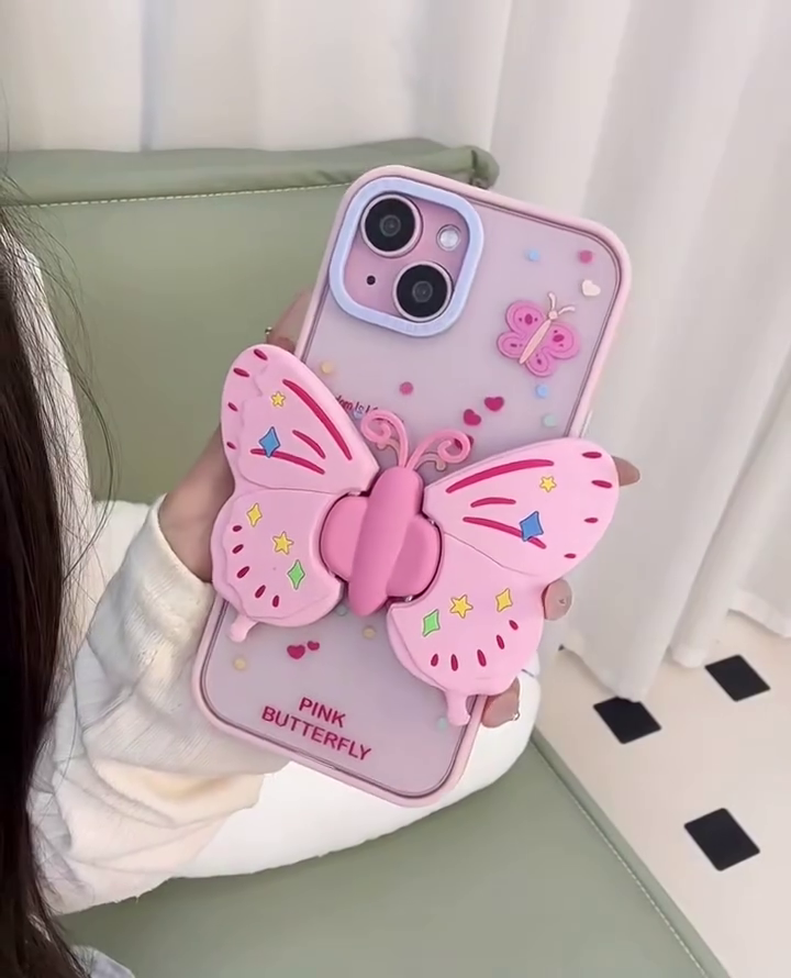 3D Pink Butterfly Shockproof Silicone Case – Playful Elegance with Functional Flair Pack Of 2