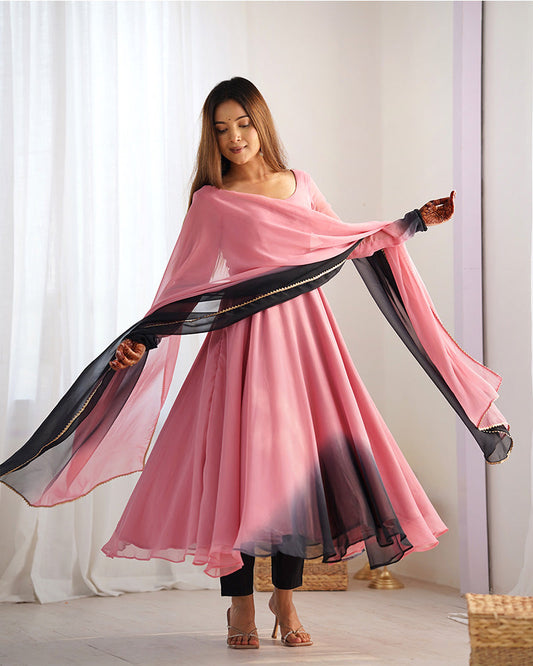 Isha Sharma Stylish Neck Design Soft Georgette Floral Pink Color Three Piece Anarkali Suit