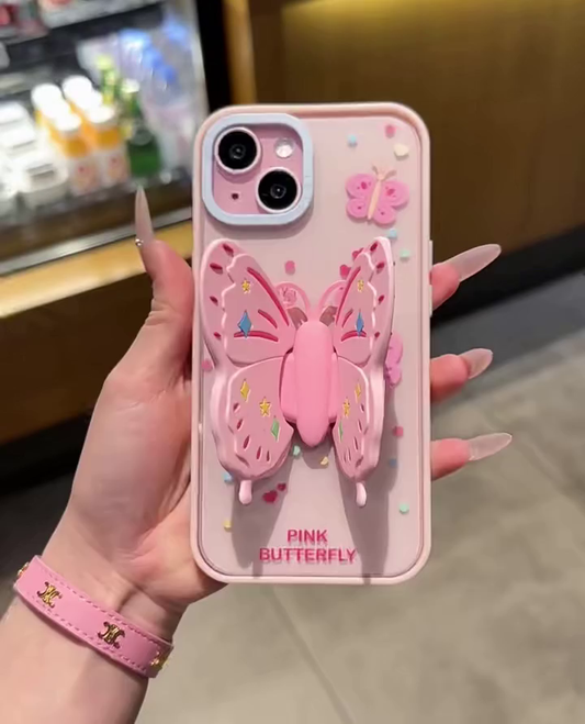 3D Pink Butterfly Shockproof Silicone Case – Playful Elegance with Functional Flair Pack Of 2