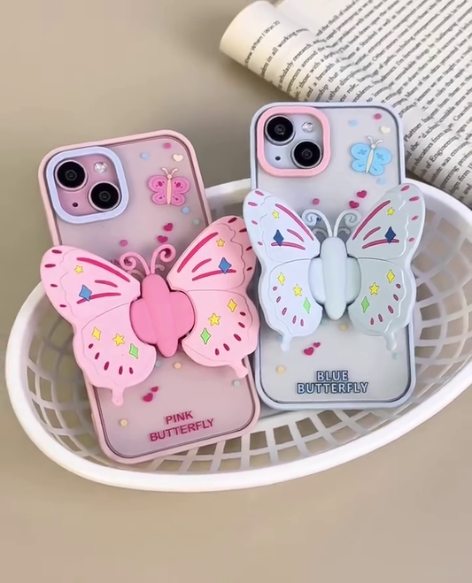 3D Pink Butterfly Shockproof Silicone Case – Playful Elegance with Functional Flair Pack Of 2