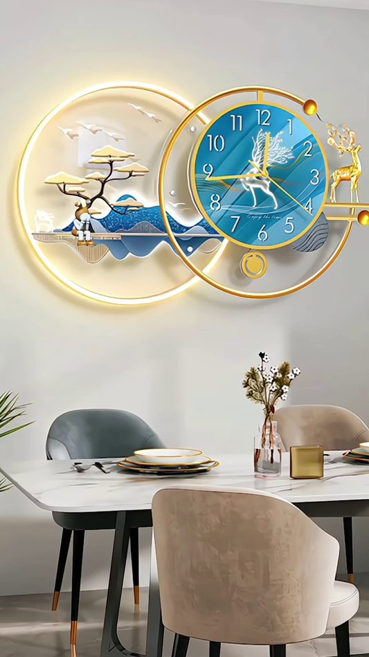 RoyalGlow Artistic Wall Clock with LED Backlight & 3D Golden Deer Design (Luxury Decor Series)