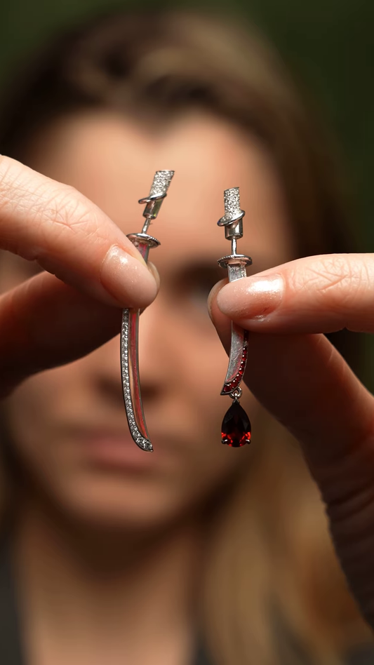 Crimson Katana Statement Earrings