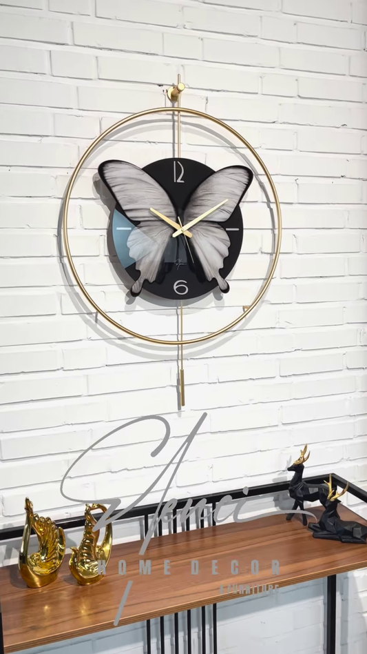 Elegant Butterfly Wall Clock – Artistic Modern Home Décor in Gold & Black