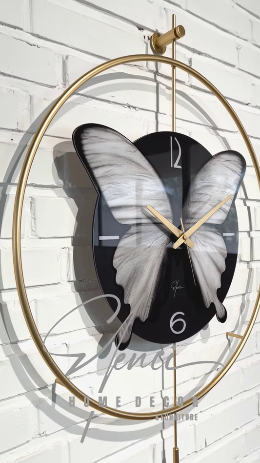 Elegant Butterfly Wall Clock – Artistic Modern Home Décor in Gold & Black