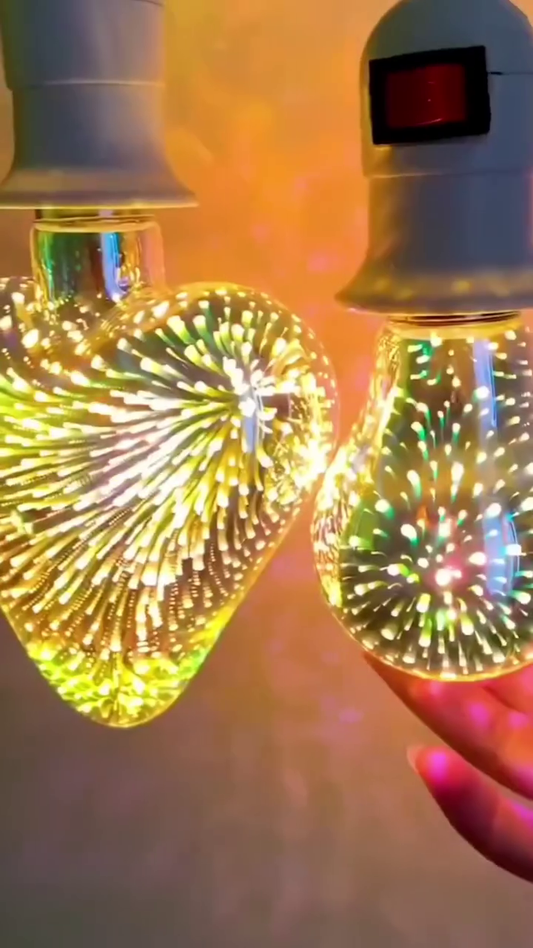 GalaxyGlow 3D Fireworks LED Bulb – Heart & Teardrop Edition