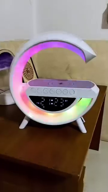 Futuristic Wireless Charging Lamp with RGB Light & Alarm Clock