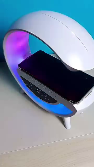 Futuristic Wireless Charging Lamp with RGB Light & Alarm Clock