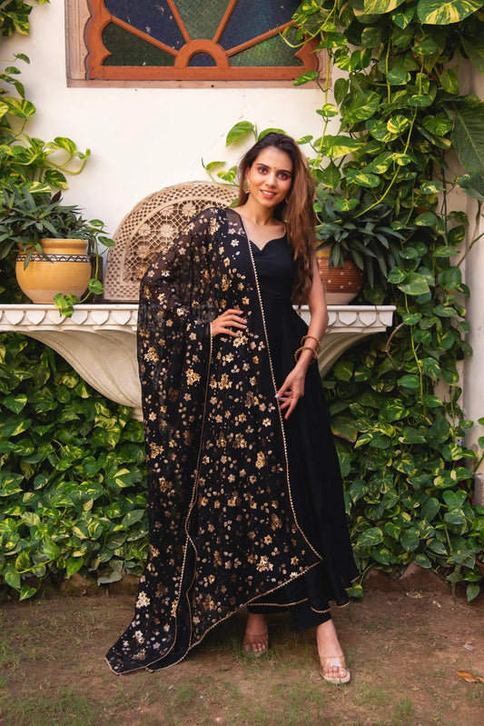 Kanak Mishra Black Colour Anarkali Three Piece Suit