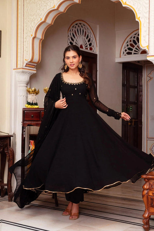 Srishti Devo Bhavva in Black Color Soft Georgette With Heavy Embroidery Work Dupatta Anarkali Suit
