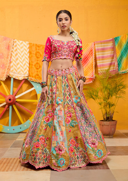 Isha Sharma in Pink Shaded Lucknowi Style Embroidered Soft Georgette Semi Stitched Lehenga Choli