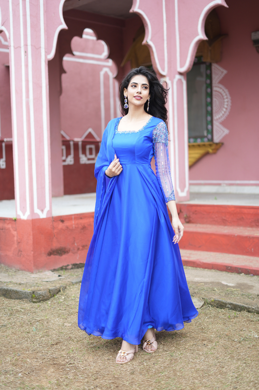 Eureeka & Dhanshree Jangid In Two Color Detachable Sleeve Anarkali Gown