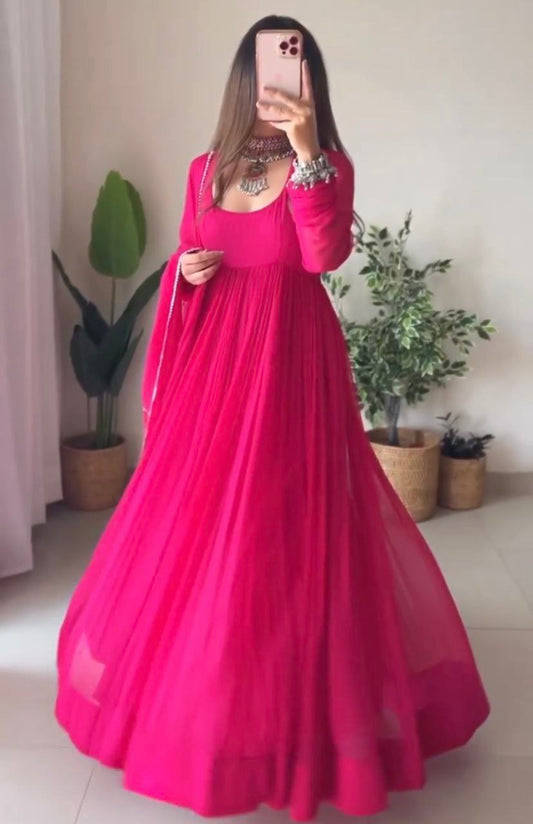 Payel Saha Rani Pink Color Soft Georgette With Heavy Embroidery Work Dupatta Anarkali Suit